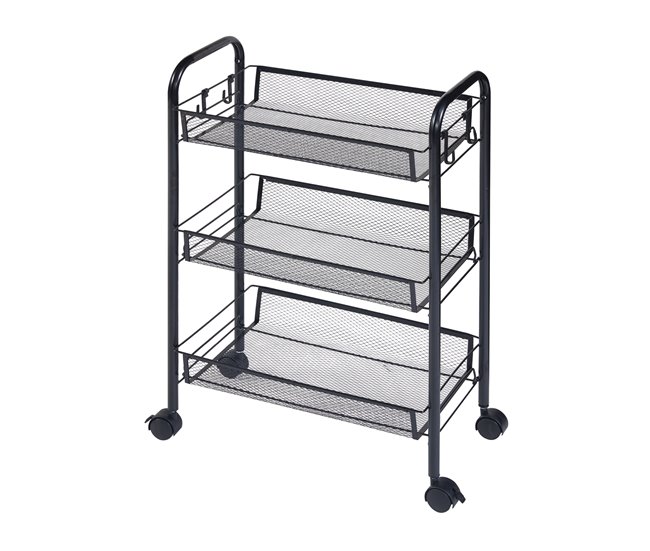 [en.casa] Carrito de cocina Tromsø con 3 cestas acero Negro