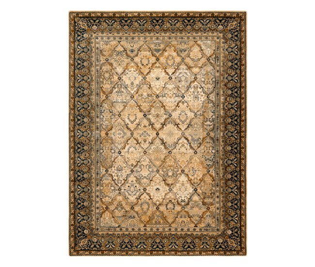 Alfombra de lana OMEGA Grenada Marco diamantes oriental 235x350 Marron Claro