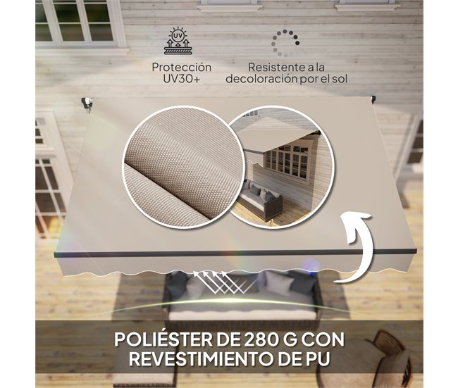 Toldo Manual Retráctil Aluminio, Poliéster Outsunny 360x220 Crudo