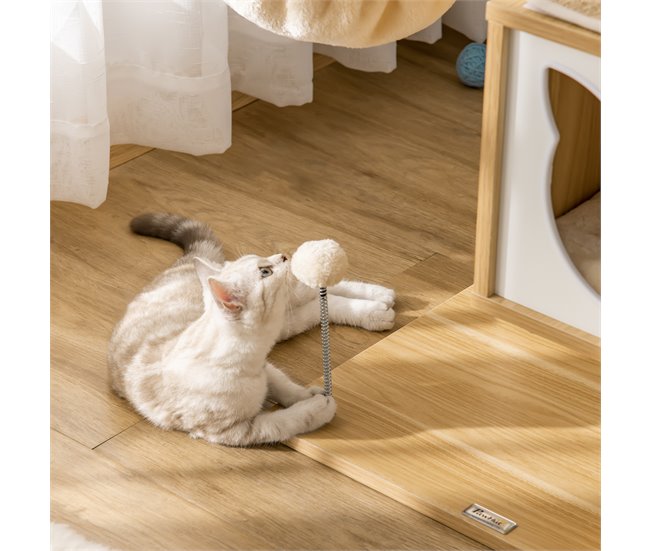 Árbol para Gatos Aglomerado de Madera, Felpa, Sisal PawHut Beige