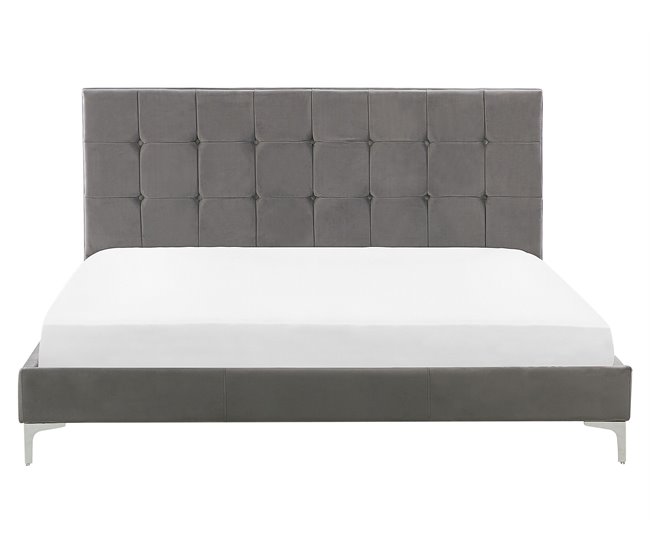 Beliani Cama con somier Terciopelo AMBERT 168x212 Gris