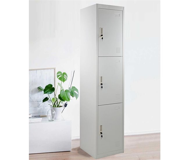 Armario de metal  con 3 puertas. Gris