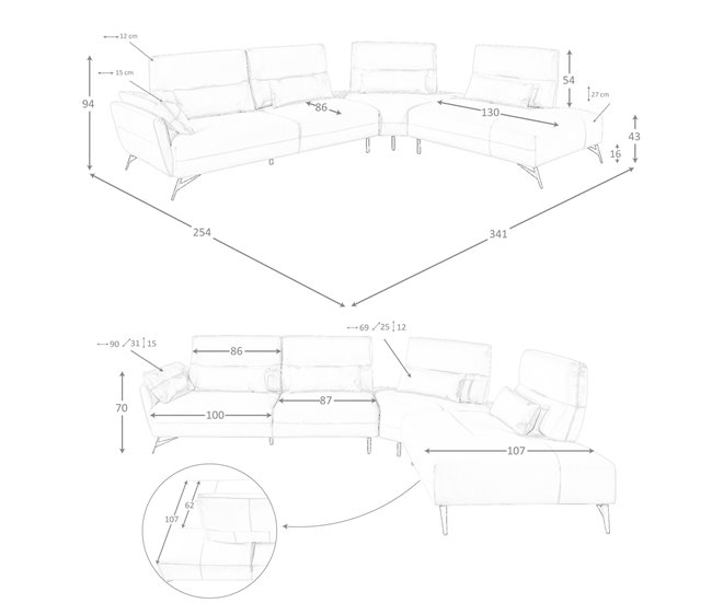 ANGEL CERDA Sofá chaise longue derecha piel Arena