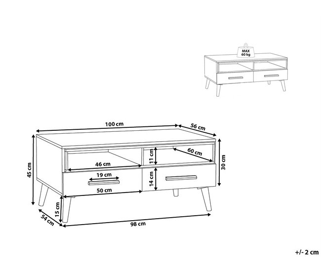 Beliani Mesa de centro ALLOA 60x100 Marron