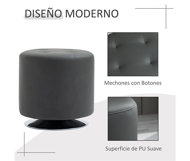 Reposapiés Otomano Giratorio PU, Espuma, Metal Galvanizado HOMCOM Gris