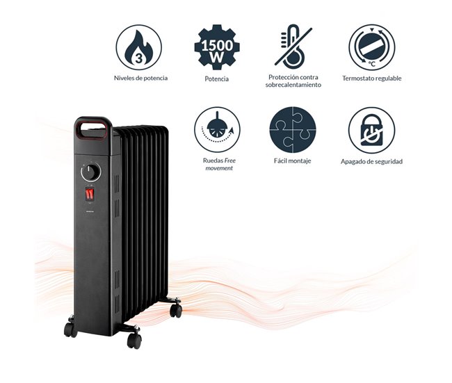 Radiador de aceite Infiniton HOR-N150 - 3 Niveles de potencia - 1500 W Negro