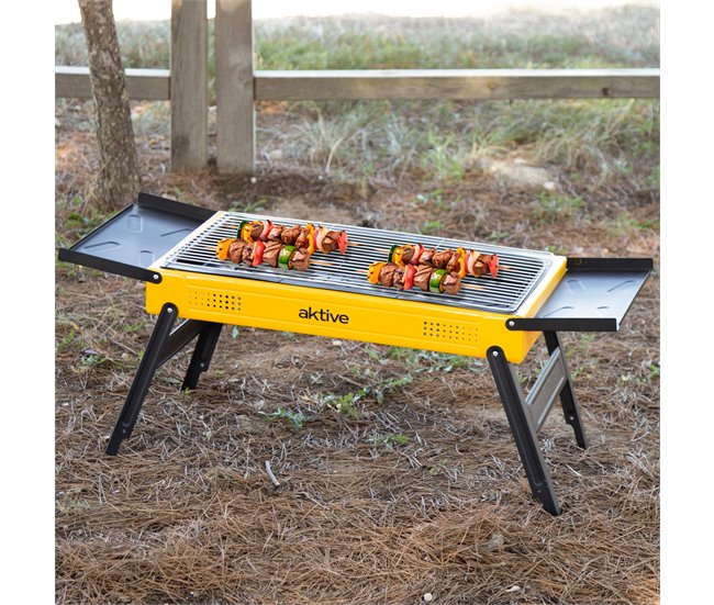 Aktive Barbacoa carbón plegable acero bandejas laterales Amarillo