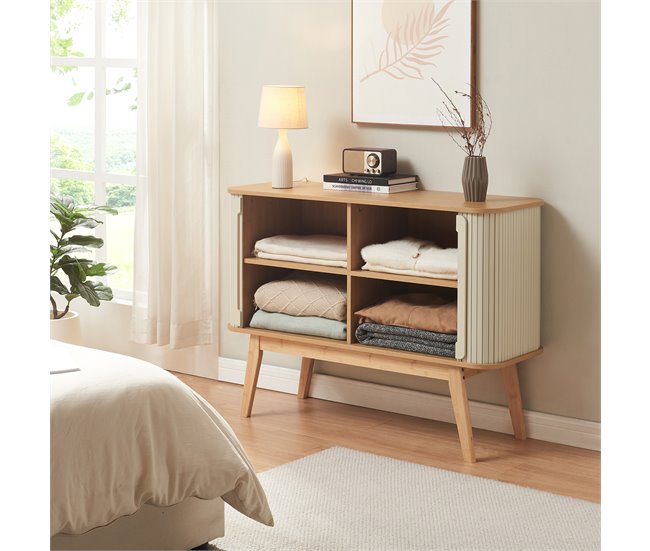 Aparador Tysvær bambú con puertas [en.casa] 110 Blanco/ Madera