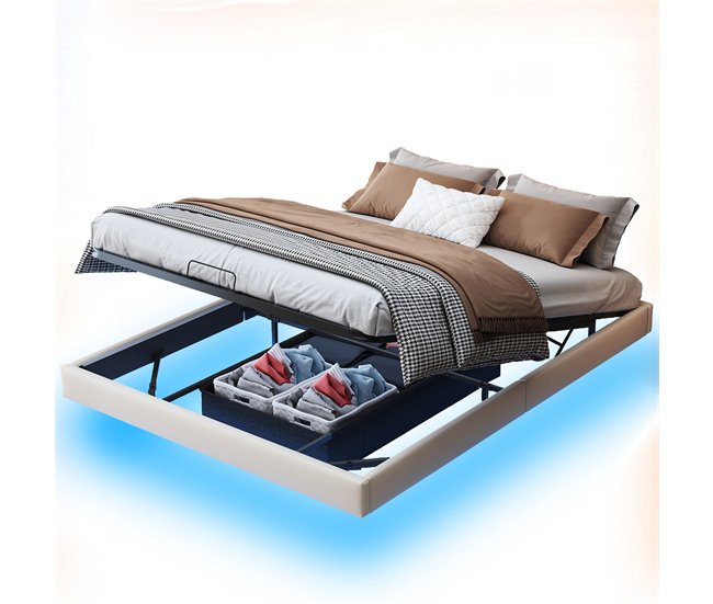 Cama con almacenamiento 200x140 Beige