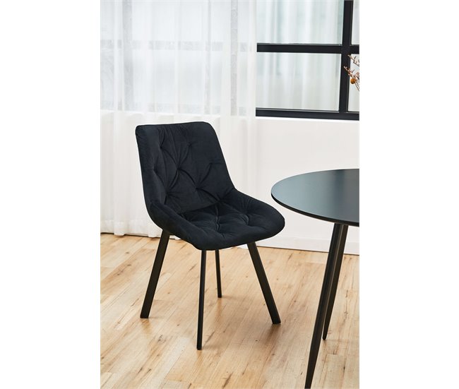 4x Silla tapizada capitoné de terciopelo SJ.33 Negro