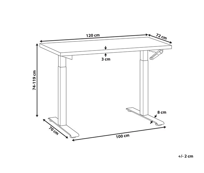 Beliani Escritorio de altura regulable manual DESTINES 120x72 Gris Claro
