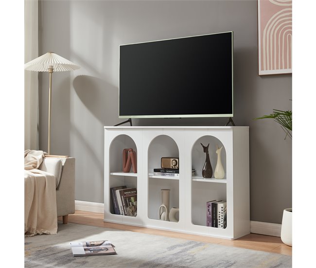 Aparador Trorhun diseño arqueado de 2 niveles [en.casa] 120 Blanco