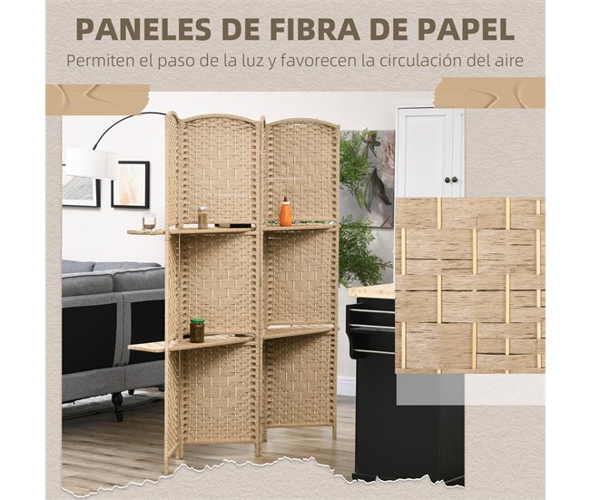 Biombo Fibra de Papel HOMCOM, hogar - decoración Marron