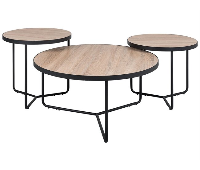 Beliani Conjunto de 3 mesas de centro MELODY Marron