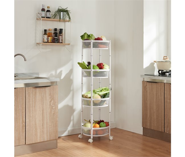 [en.casa] Carrito de cocina Sørreisa plegable con 4 cestas Blanco