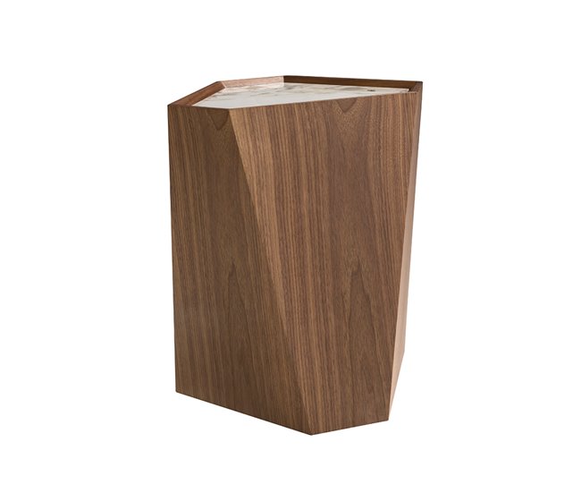 ANGEL CERDÁ Mesa rincón triangular mármol porcelánico Blanco/ Madera