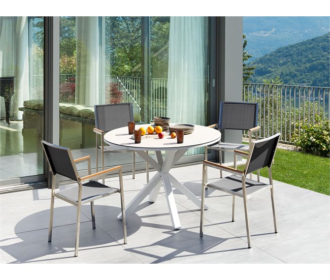 Beliani Conjunto de comedor MALETTO/GROSSETO Blanco/ Gris