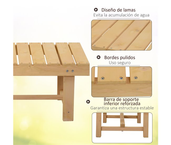 Banco de Jardín Madera de Abeto Outsunny Natural