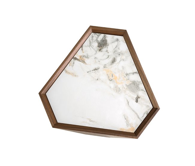 ANGEL CERDÁ Mesa rincón triangular mármol porcelánico Blanco/ Madera