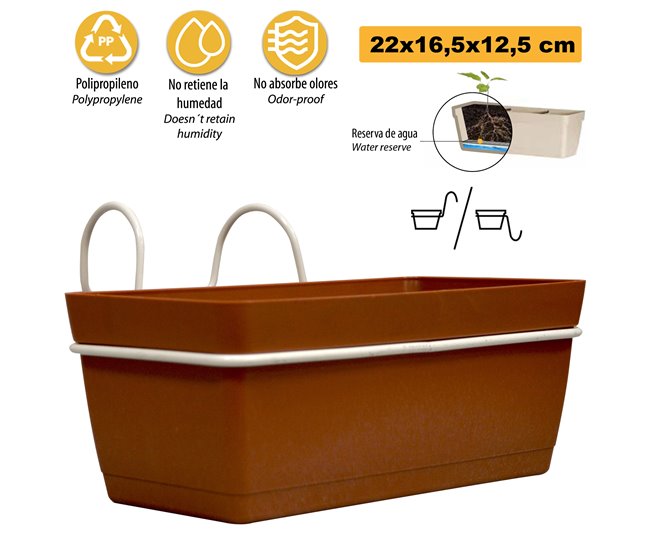 3 Jardineras L 22 Cm Con Ganchos Terracota