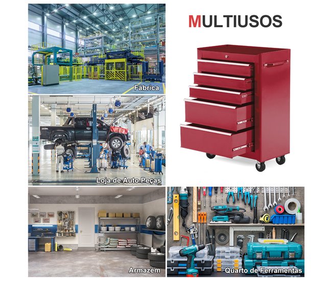 Carro de Herramientas Lámina de Acero HOMCOM 61 Rojo