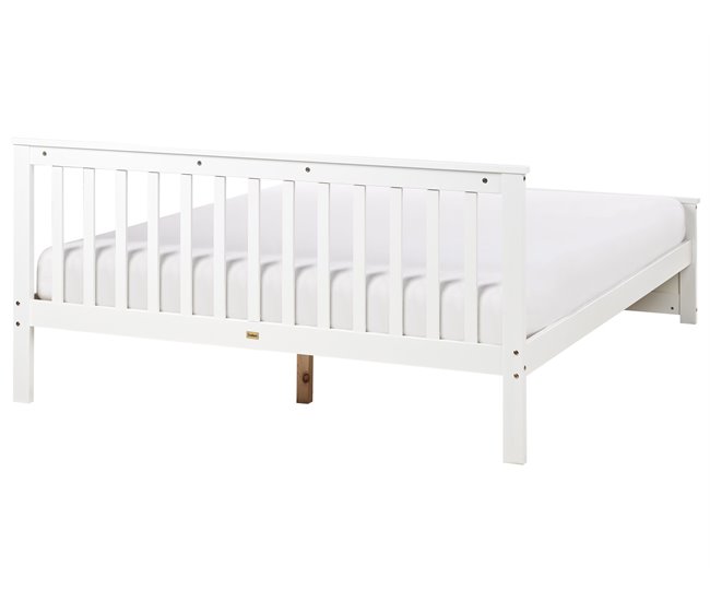 Beliani Cama Madera de pino OLENDON 169x206 Blanco