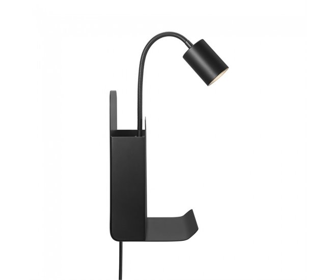 Aplique revistero con USB y repisa Roomi Metal  Nórdico Negro