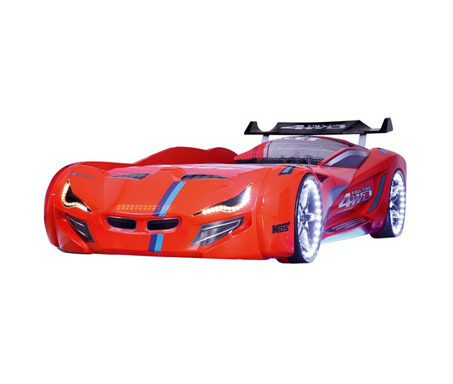 Cama coche LE MANS 90x190cm con luces led Rojo