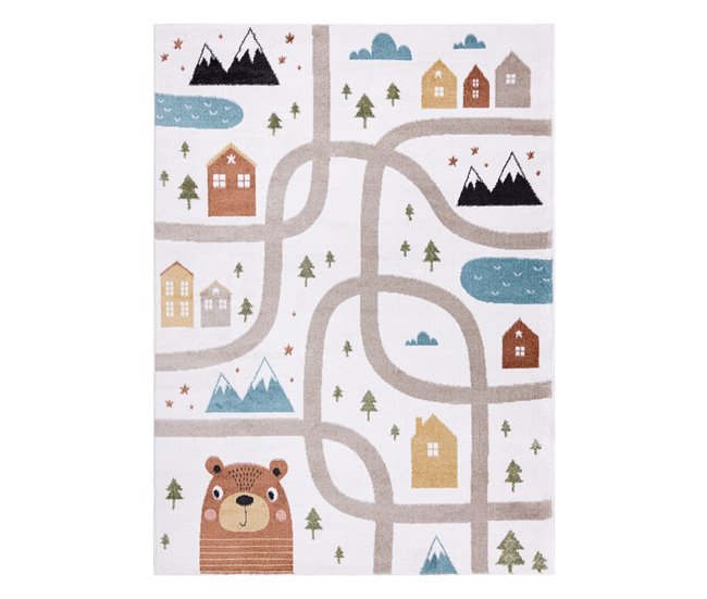 Alfombra FUN Polar para niños calles bosque 140x190 Crema