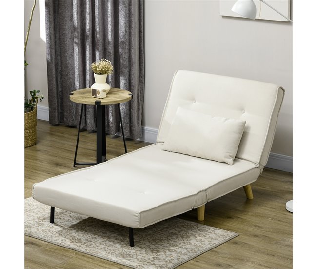 Sofá Cama Individual Poliéster, Espuma HOMCOM Crudo