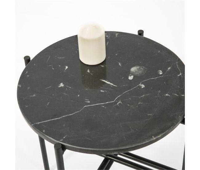 Mesa Auxiliar Redonda Bombai, Marmol Negro Negro