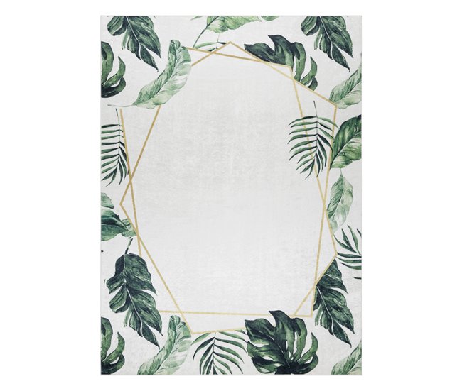 Alfombra lavable ANDRE 1168 Hojas de monstera Geométrico 120x170 Blanco