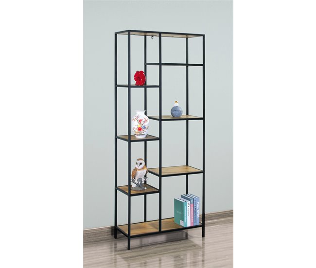 Estanteria color roble 8 huecos. LILY Negro/ Madera