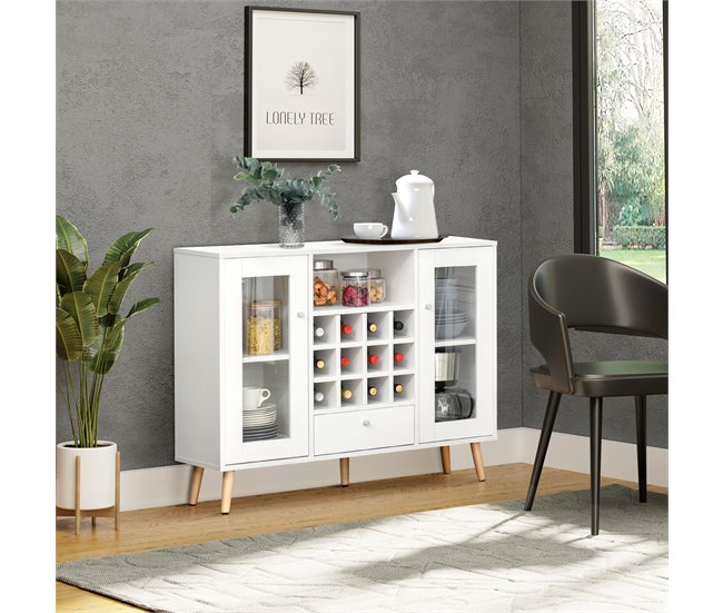Aparador Melamina, Madera, Vidrio HOMCOM 100 Blanco