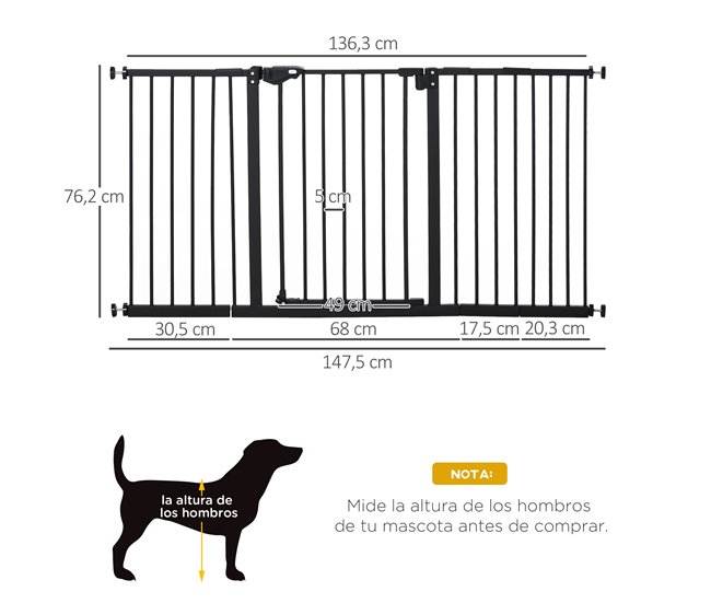 Barrera de Seguridad Metal, Plástico PawHut Negro