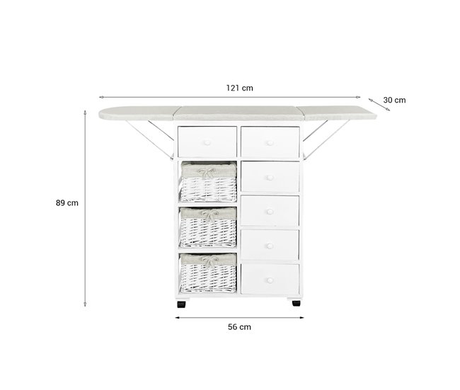 Acomoda Textil– Mueble de Planchar de Madera con 9 Compartimentos Blanco