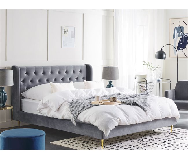 Beliani Cama con somier Terciopelo FORBACH 194x218 Gris