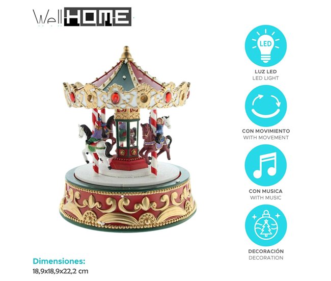 Carrusel decorativo Navideño con Movimiento, Luces LED y Música Multicolor