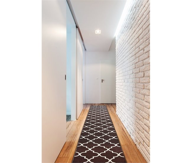 Alfombra de pasillo con refuerzo de goma  Enrejado Trébol marroq 80x820 Marron