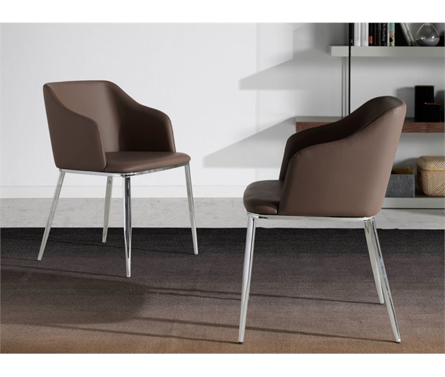 ANGEL CERDA Silla polipiel marrón Aluminio