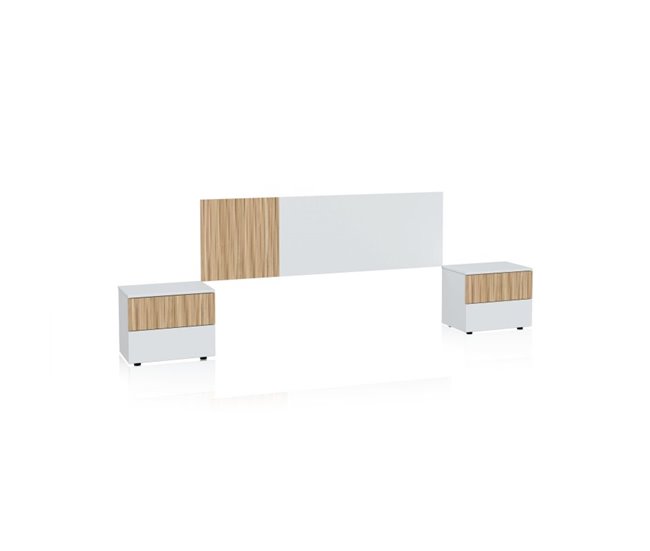 Cabecero con mesitas Nitza Natural/ Blanco