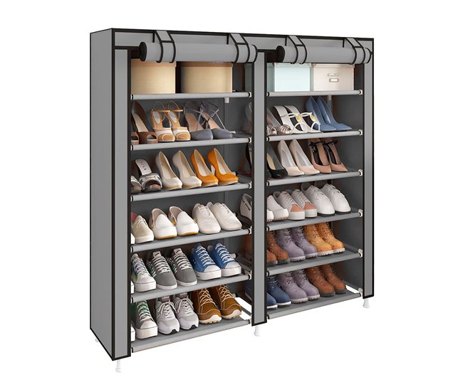 Armario Zapatero Tela con Puertas Cremallera Nyana Home 120 Gris