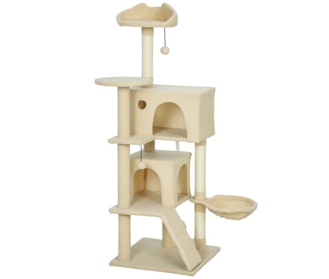 Árbol para Gatos Aglomerado de Madera, Felpa PawHut Crudo