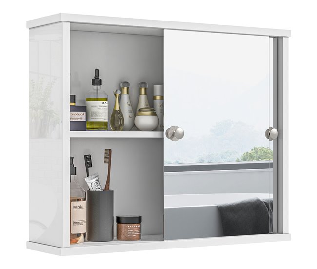 Armario con Espejo MDF, Vidrio kleankin, hogar - baño Blanco
