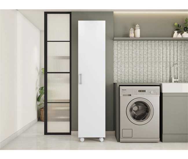 Armario Multiusos o escobero una Puerta y Ruedas - Buyqualia 41 Blanco