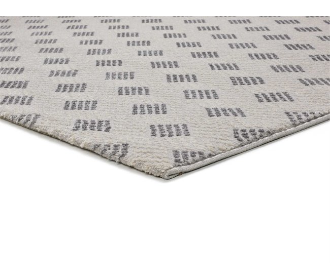 Alfombra geométrica con relieve BARESA - ATTICGO 80x150 Blanco/ Plateado