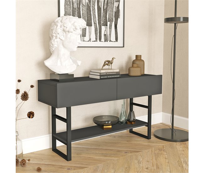 Mesa consola Lappeenranta con estante 2 puertas Metal/Aglomerado 139 Antracita