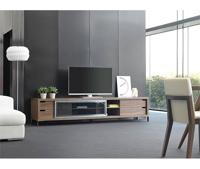 ANGEL CERDA Mueble TV nogal y cajones cristal Nogal