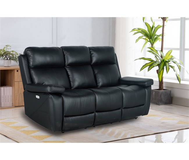 Sofá relax eléctrico THEA piel 3 plazas Negro