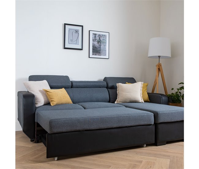 Sofá cama esquinero de 3 plazas WARREN Negro